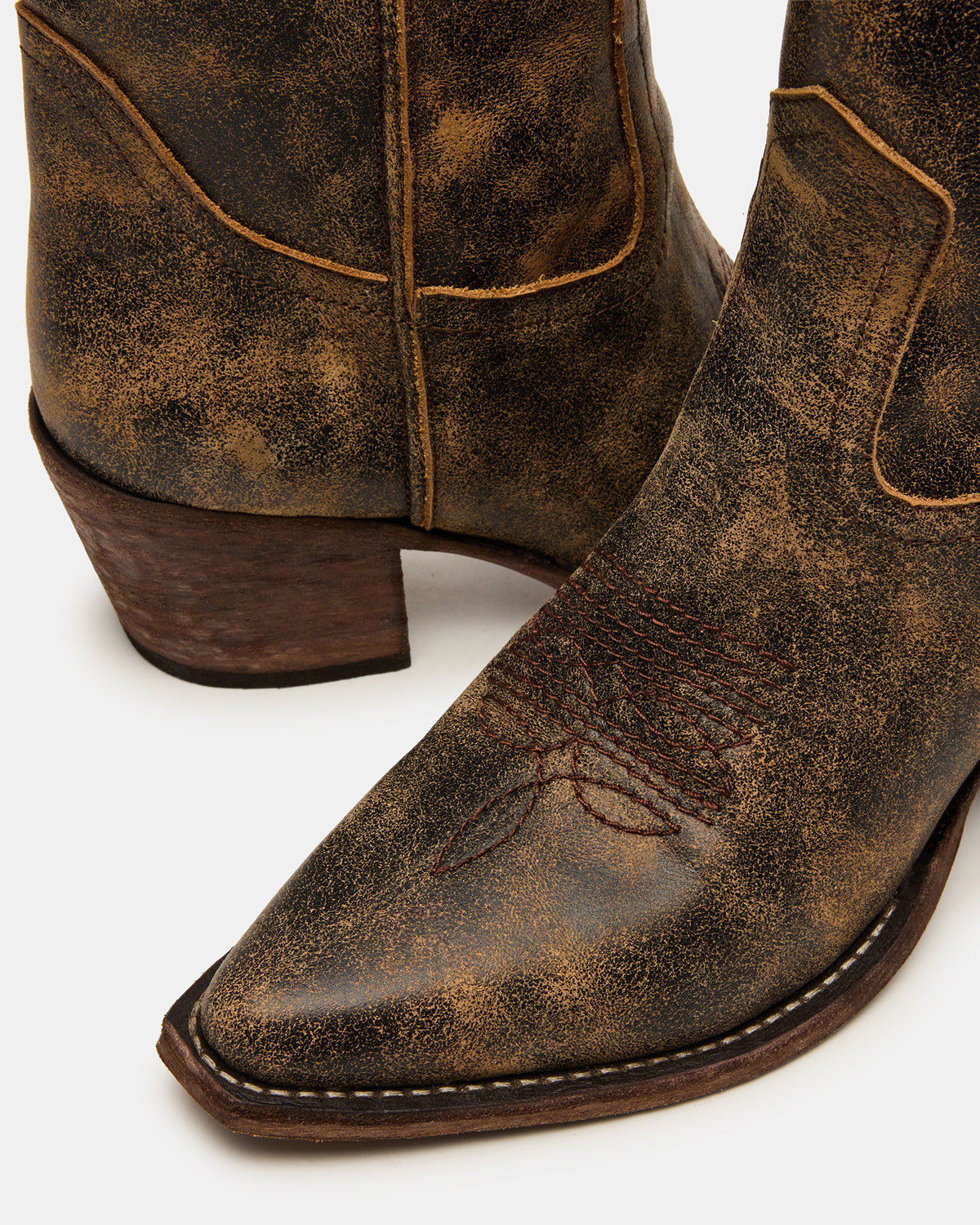 Steve Madden ALBANY Brown Distressed Pointed-Toe Women's Western Boot