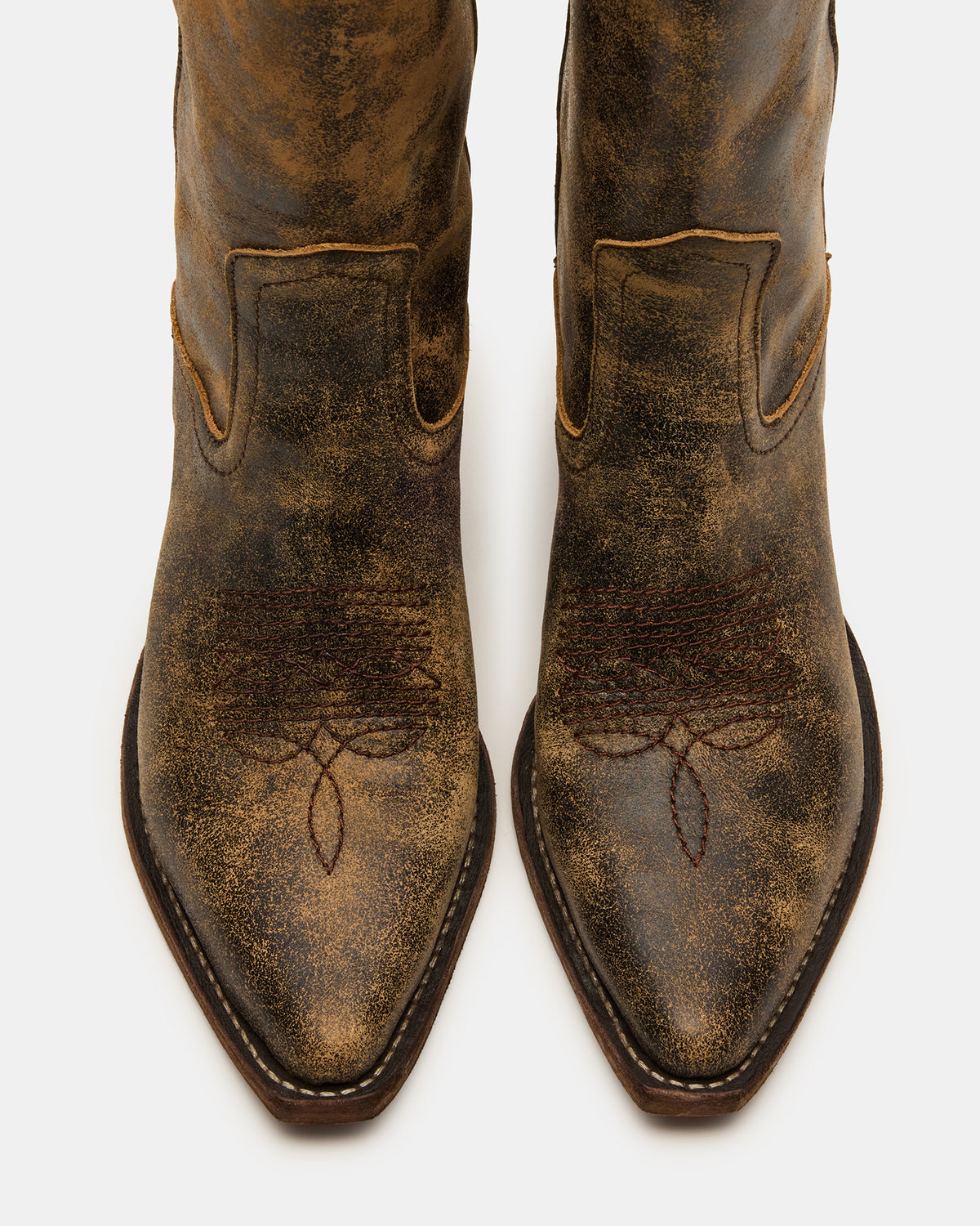 Steve Madden ALBANY Brown Distressed Pointed-Toe Women's Western Boot