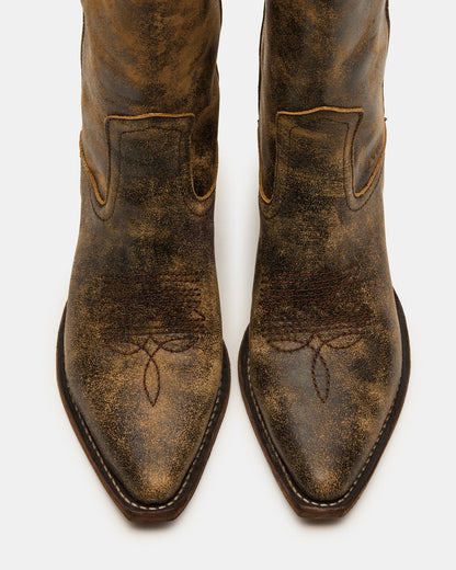 Steve Madden ALBANY Brown Distressed Pointed-Toe Women's Western Boot