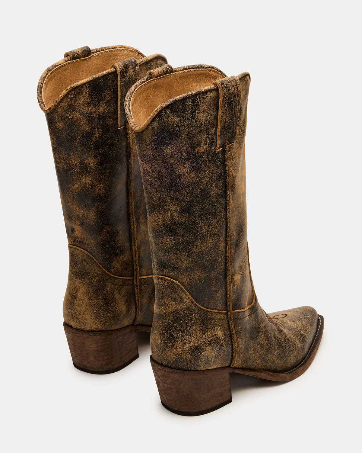 Steve Madden ALBANY Brown Distressed Pointed-Toe Women's Western Boot