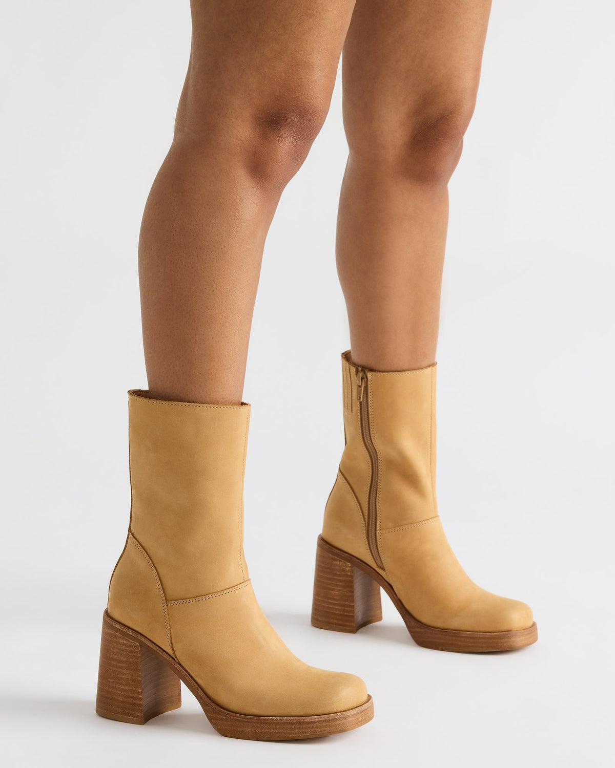 Steve Madden FUSION Banana Leather Square-Toe Block Heel Women's Ankle Boot