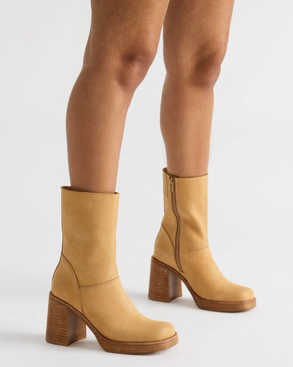 Steve Madden FUSION Banana Leather Square-Toe Block Heel Women's Ankle Boot