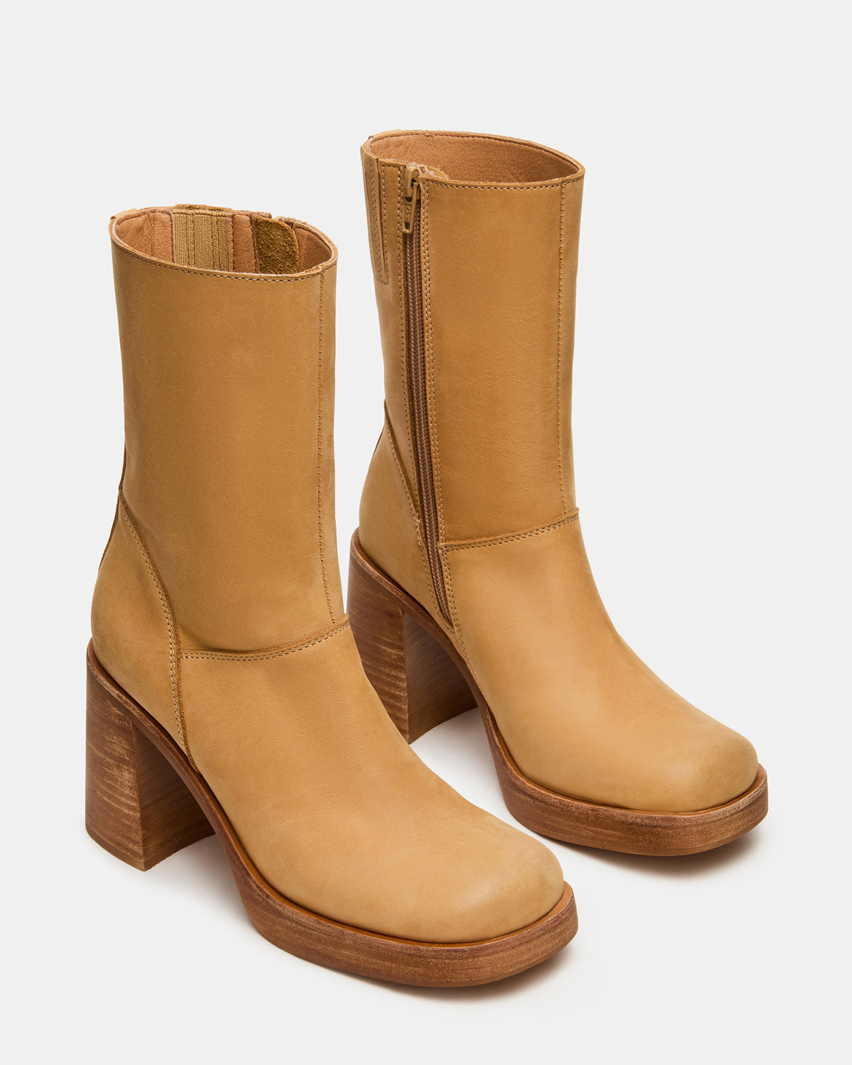 Steve Madden FUSION Banana Leather Square-Toe Block Heel Women's Ankle Boot