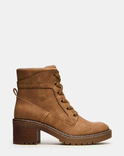 Steve Madden TUFF Taupe Lace-Up Block Heel Women's Ankle Boot