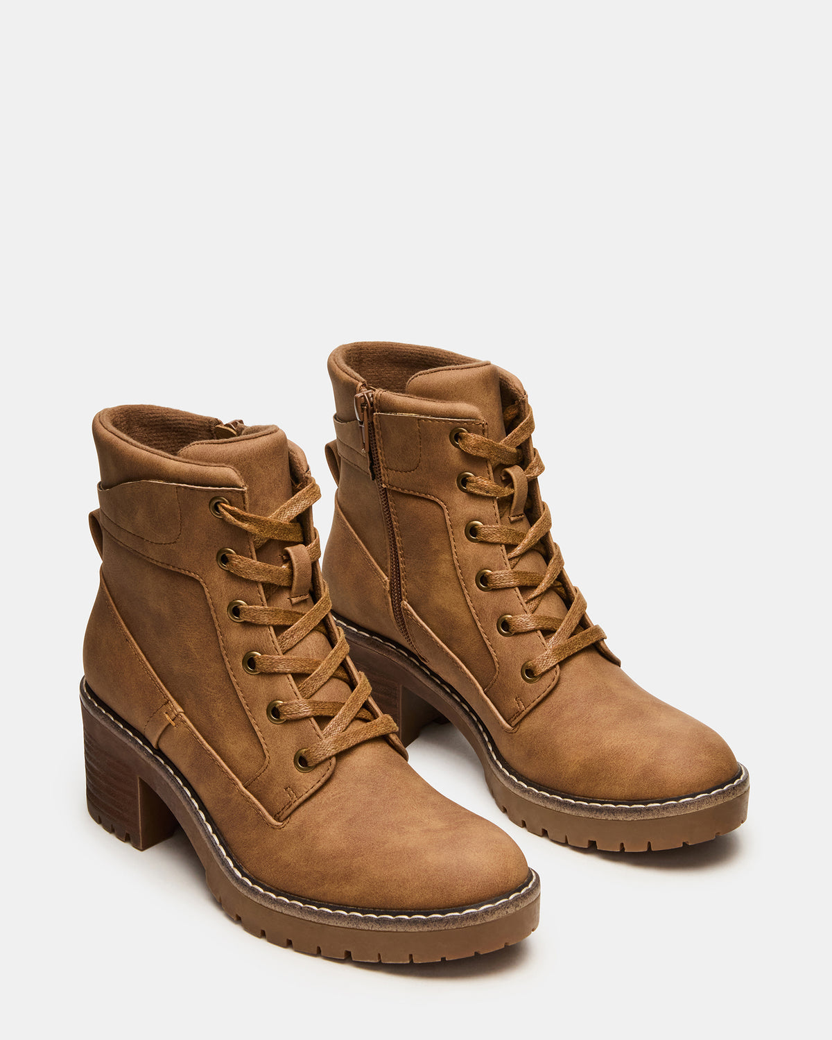 Steve Madden TUFF Taupe Lace-Up Block Heel Women's Ankle Boot