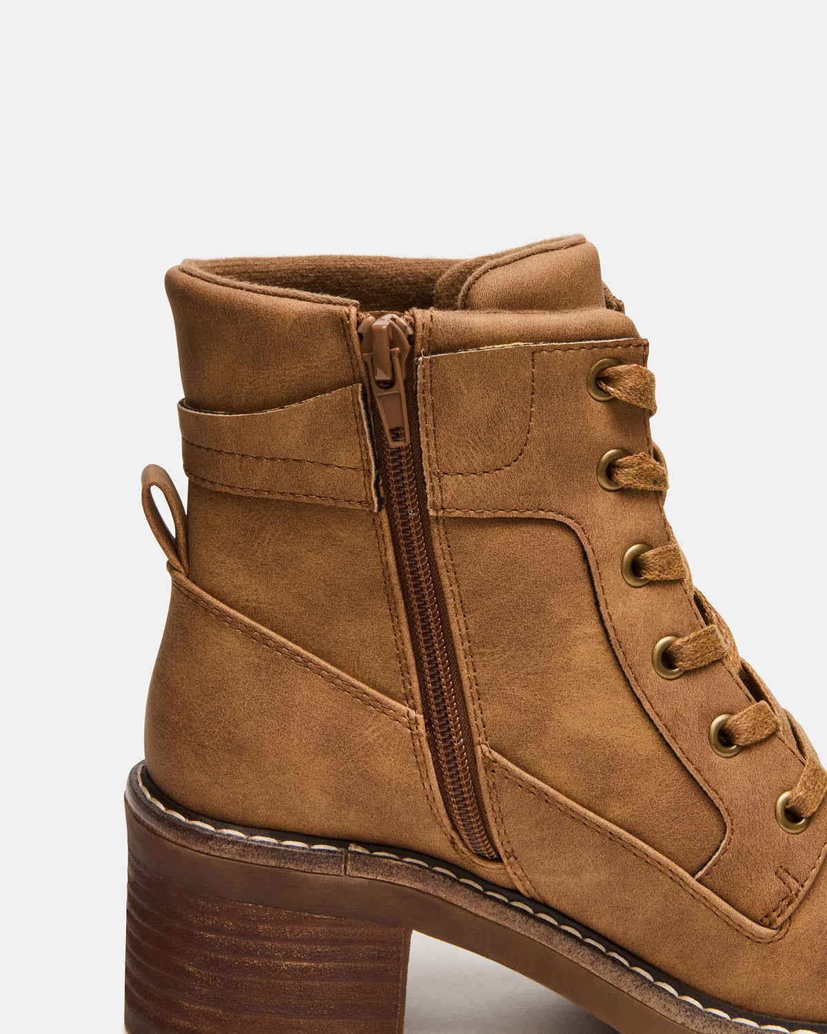 Steve Madden TUFF Taupe Lace-Up Block Heel Women's Ankle Boot