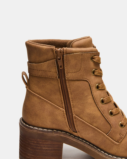Steve Madden TUFF Taupe Lace-Up Block Heel Women's Ankle Boot