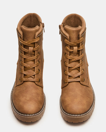 Steve Madden TUFF Taupe Lace-Up Block Heel Women's Ankle Boot