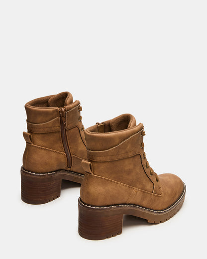 Steve Madden TUFF Taupe Lace-Up Block Heel Women's Ankle Boot