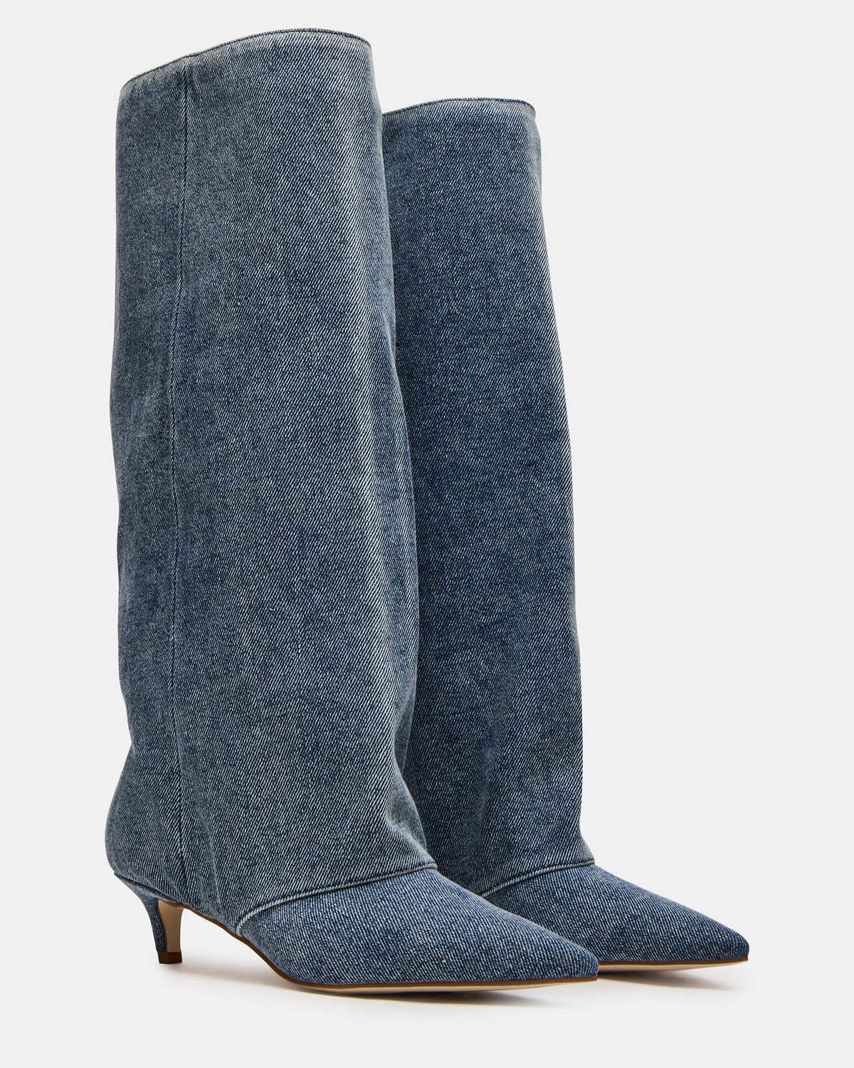 Steve Madden LUCA Denim Fabric Pointed-Toe Cuffed Kitten Heel Women's Boot
