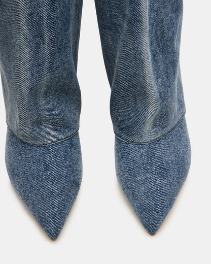 Steve Madden LUCA Denim Fabric Pointed-Toe Cuffed Kitten Heel Women's Boot