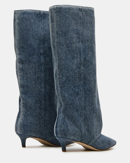 Steve Madden LUCA Denim Fabric Pointed-Toe Cuffed Kitten Heel Women's Boot