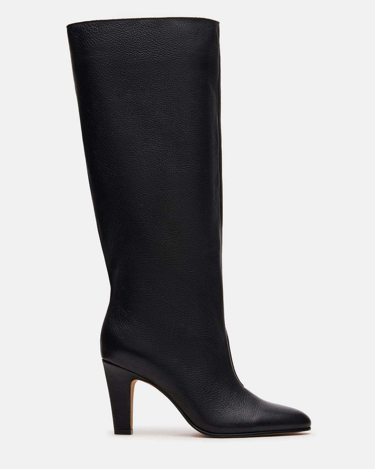 Steve Madden RIZK Black Leather Knee-High Rounded Toe Heeled Women's Boot
