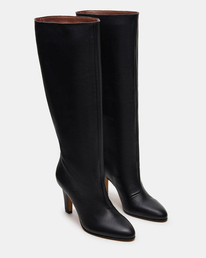 Steve Madden RIZK Black Leather Knee-High Rounded Toe Heeled Women's Boot