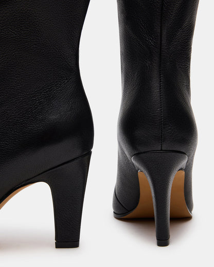 Steve Madden RIZK Black Leather Knee-High Rounded Toe Heeled Women's Boot