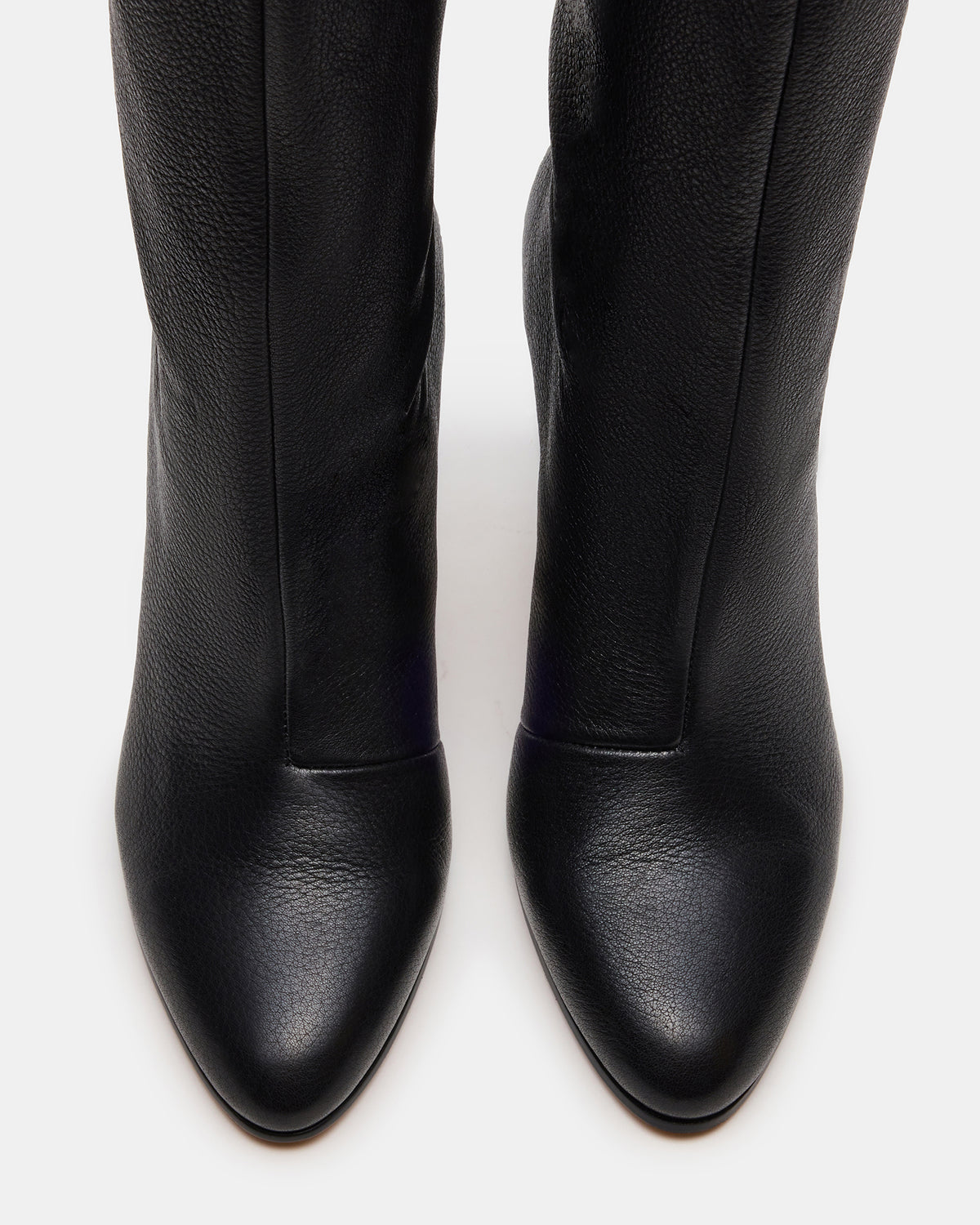 Steve Madden RIZK Black Leather Knee-High Rounded Toe Heeled Women's Boot