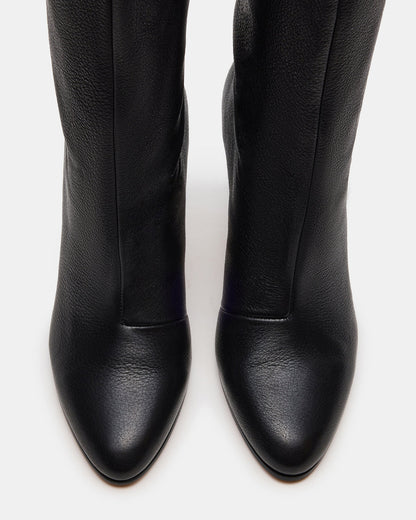 Steve Madden RIZK Black Leather Knee-High Rounded Toe Heeled Women's Boot