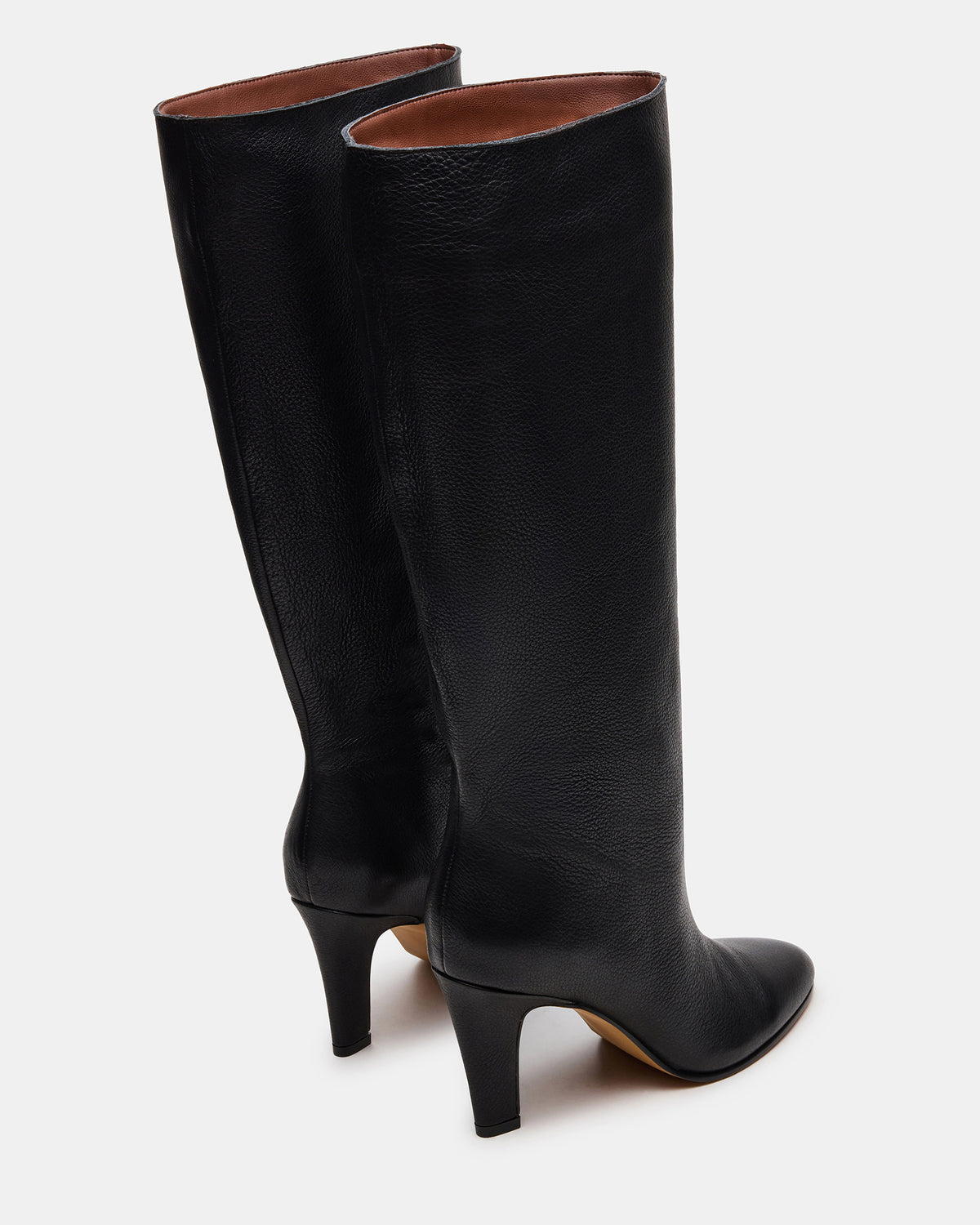 Steve Madden RIZK Black Leather Knee-High Rounded Toe Heeled Women's Boot