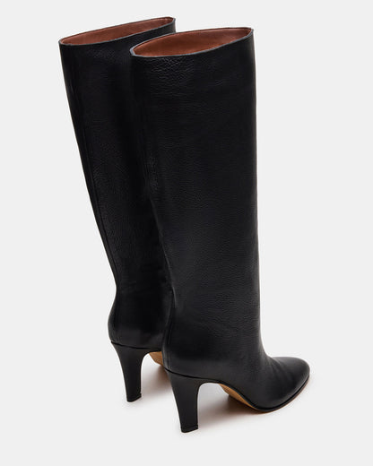 Steve Madden RIZK Black Leather Knee-High Rounded Toe Heeled Women's Boot