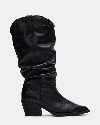 Steve Madden STAGE Black Leather Pointed-Toe Scrunched Western Women's Boot