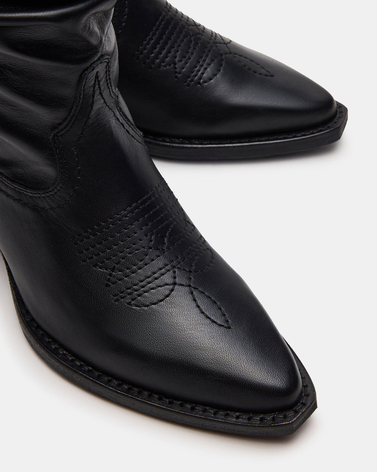 Steve Madden STAGE Black Leather Pointed-Toe Scrunched Western Women's Boot