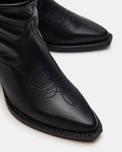 Steve Madden STAGE Black Leather Pointed-Toe Scrunched Western Women's Boot