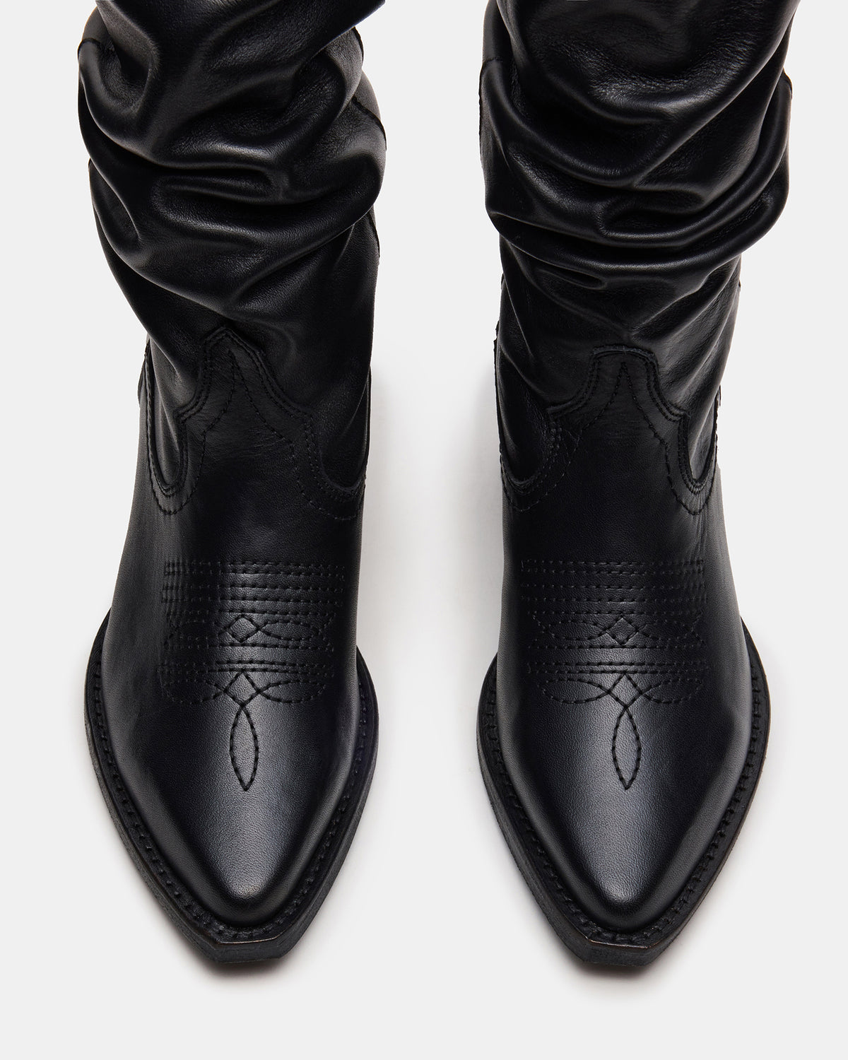 Steve Madden STAGE Black Leather Pointed-Toe Scrunched Western Women's Boot