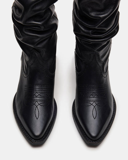 Steve Madden STAGE Black Leather Pointed-Toe Scrunched Western Women's Boot