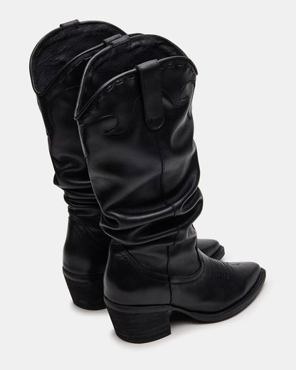 Steve Madden STAGE Black Leather Pointed-Toe Scrunched Western Women's Boot