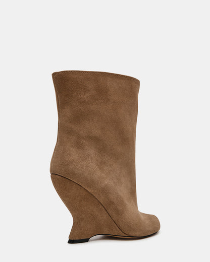 Steve Madden RYLIX Taupe Suede Wedge Peep-Toe Women's Ankle Boot