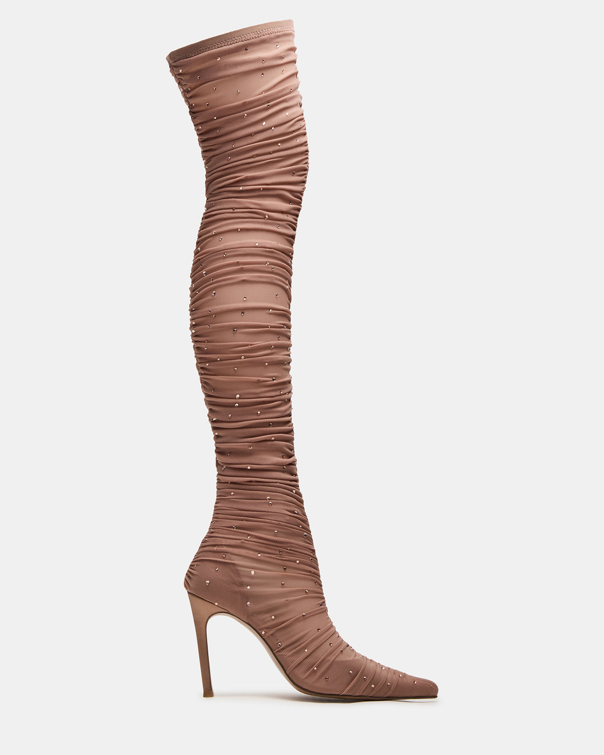 Steve Madden RASHIDA Blush Mesh Over-The-Knee Pointed-Toe Rhinestone Stiletto Heel Women's Boot