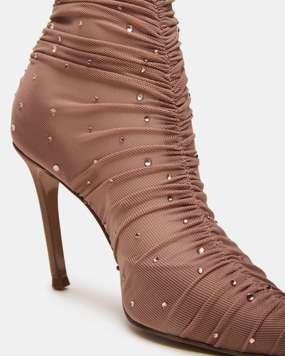 Steve Madden RASHIDA Blush Mesh Over-The-Knee Pointed-Toe Rhinestone Stiletto Heel Women's Boot