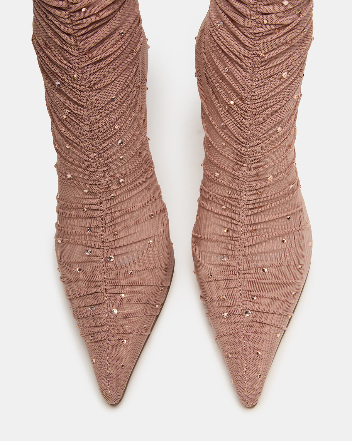 Steve Madden RASHIDA Blush Mesh Over-The-Knee Pointed-Toe Rhinestone Stiletto Heel Women's Boot