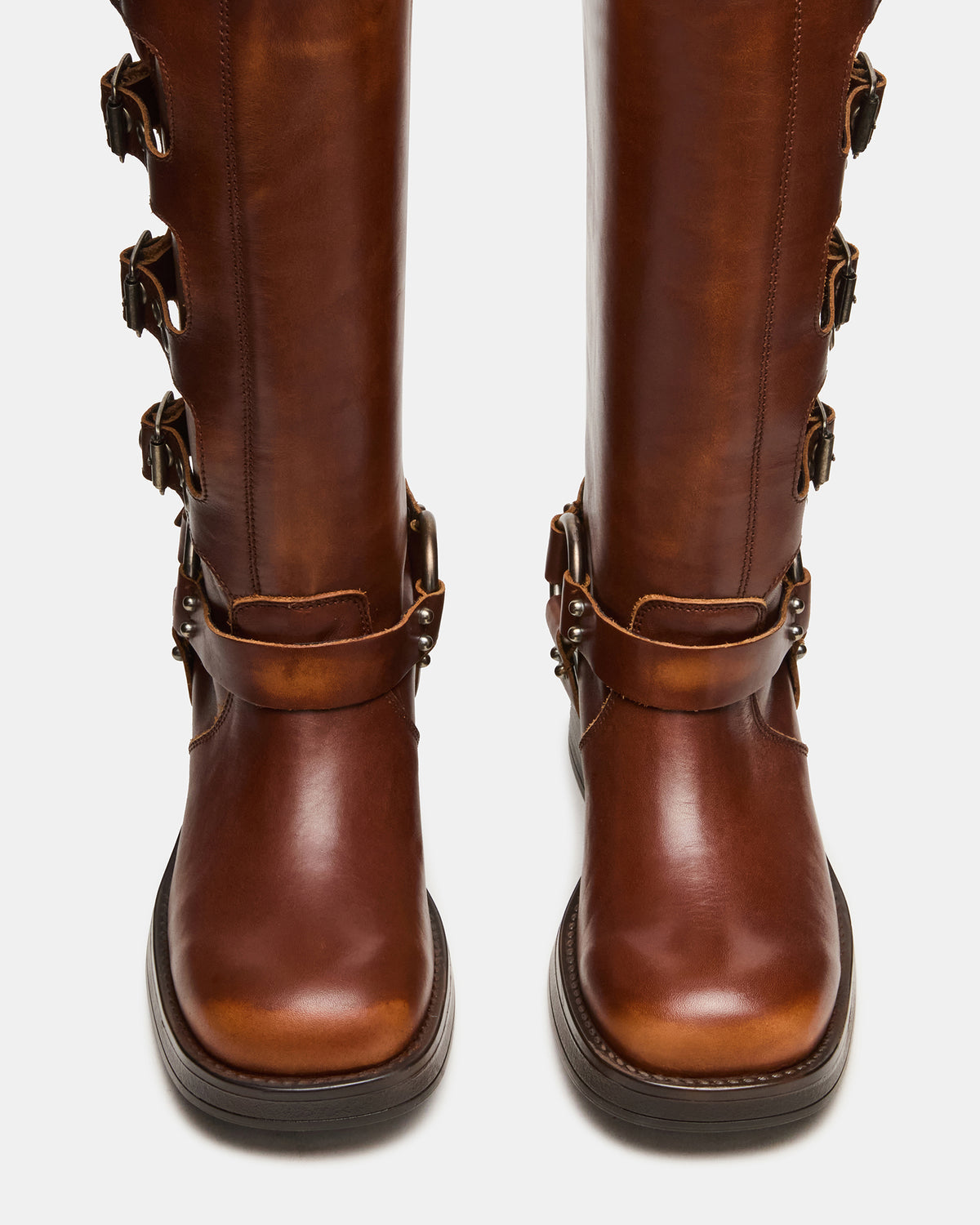 Steve Madden ROCKY Cognac Distressed Knee-High Moto Women's Boot