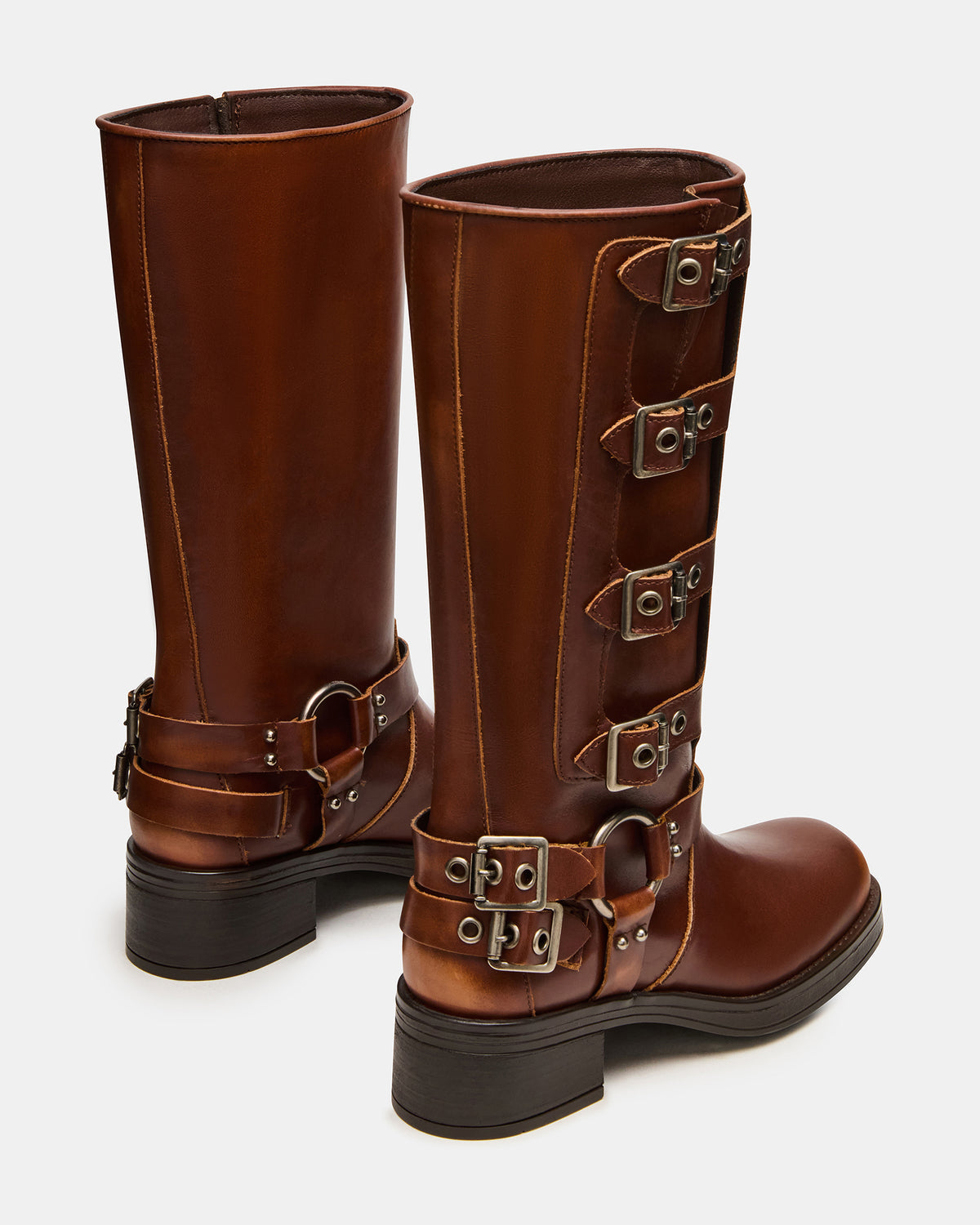 Steve Madden ROCKY Cognac Distressed Knee-High Moto Women's Boot