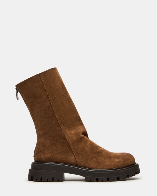 Steve Madden LAMI Dark Taupe Suede Lug Sole Women's Ankle Boot