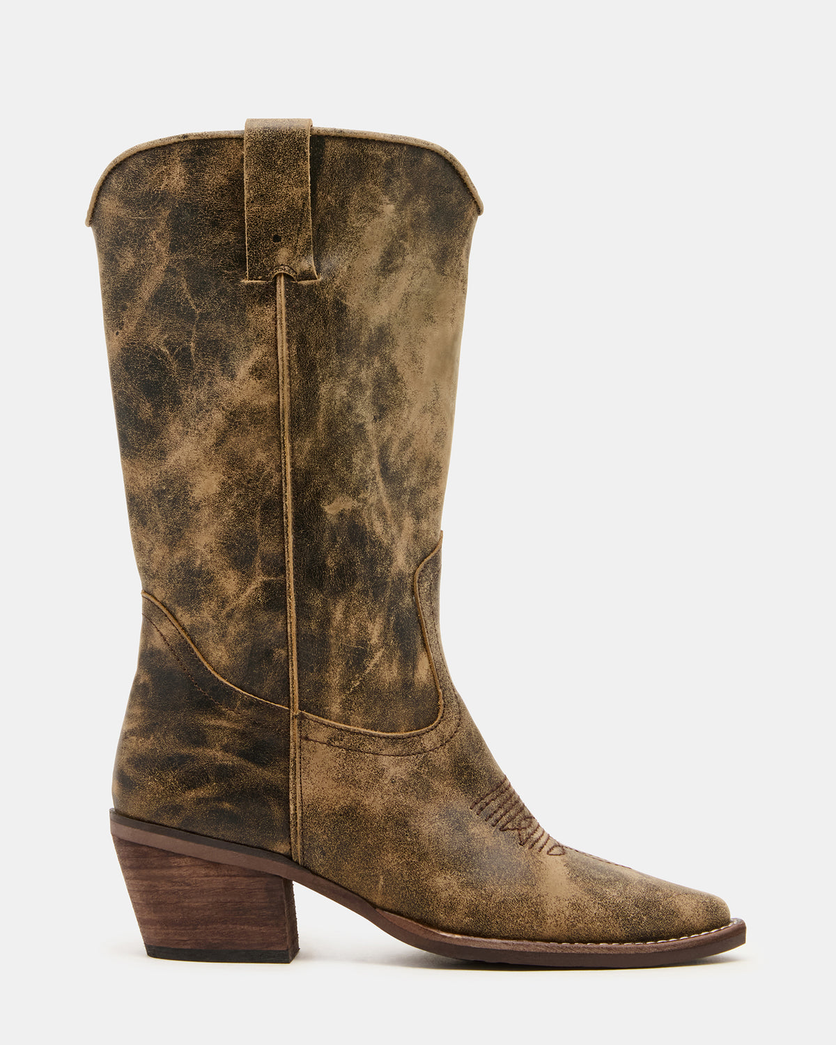 Steve Madden ALBANY Brown Distressed Wide Calf Pointed-Toe Women's Western Boot