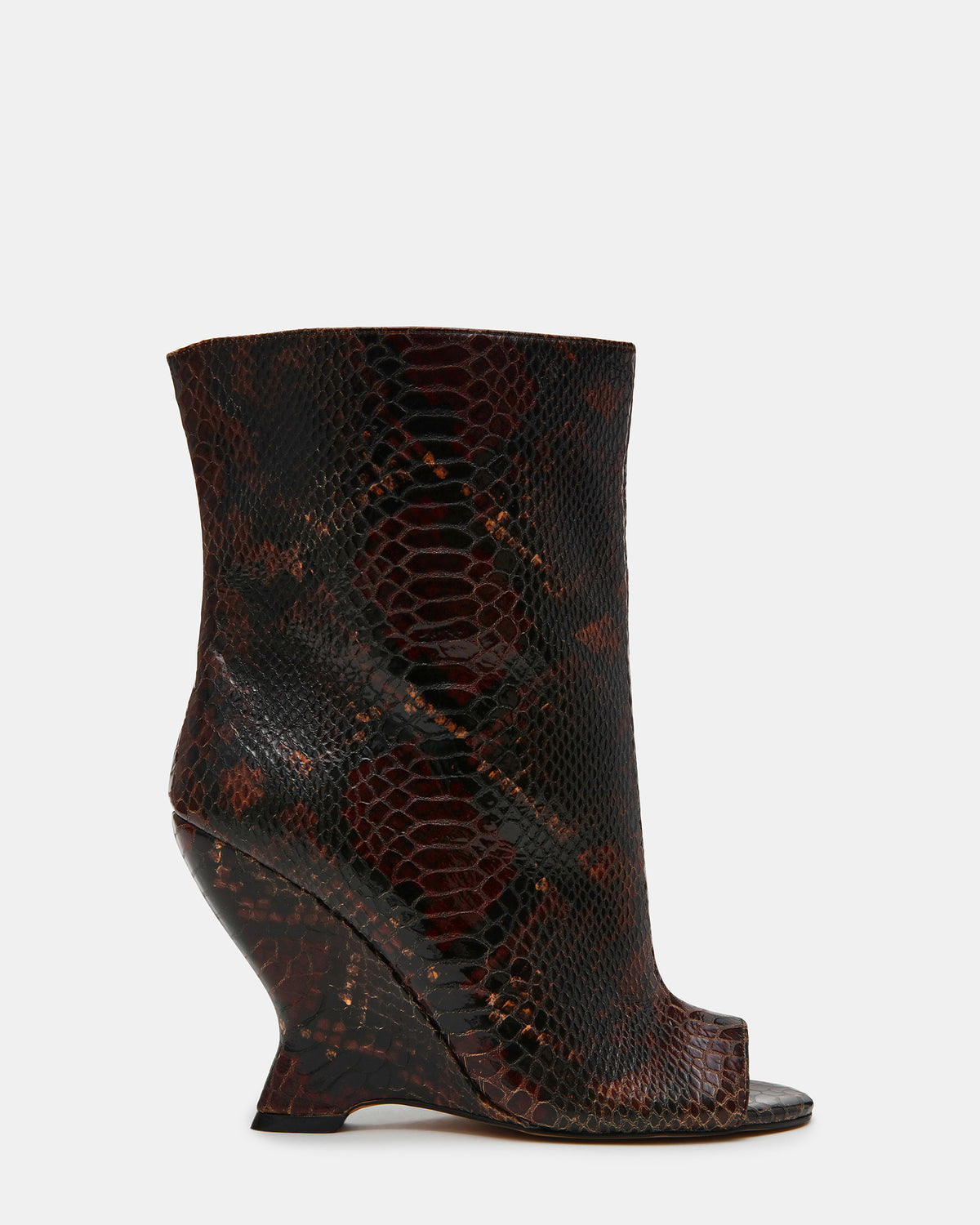Steve Madden RYLIX Brown Snake Wedge Peep-Toe Women's Ankle Boot