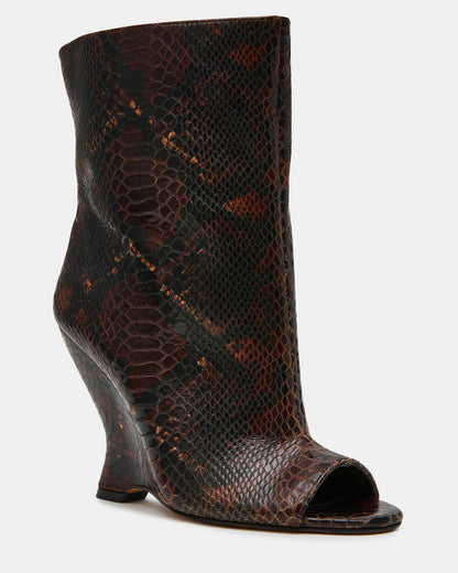 Steve Madden RYLIX Brown Snake Wedge Peep-Toe Women's Ankle Boot