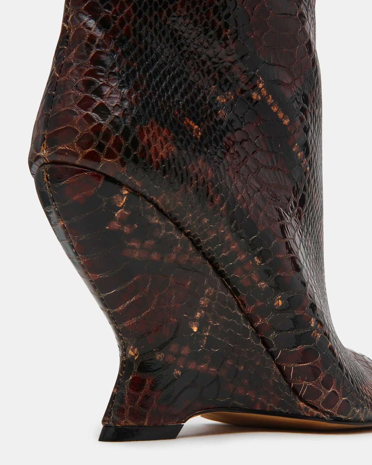 Steve Madden RYLIX Brown Snake Wedge Peep-Toe Women's Ankle Boot