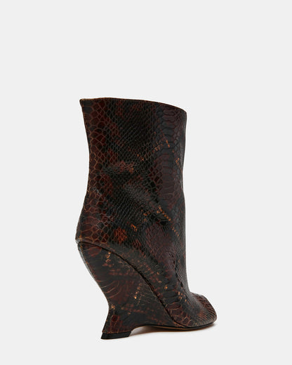 Steve Madden RYLIX Brown Snake Wedge Peep-Toe Women's Ankle Boot