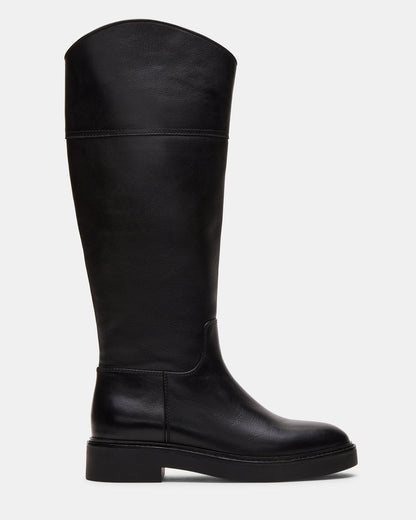 Steve Madden RADKE Black Leather Knee-High Rounded Toe Riding Women's Boot