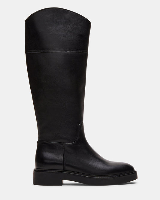 Steve Madden RADKE Black Leather Knee-High Rounded Toe Riding Women's Boot