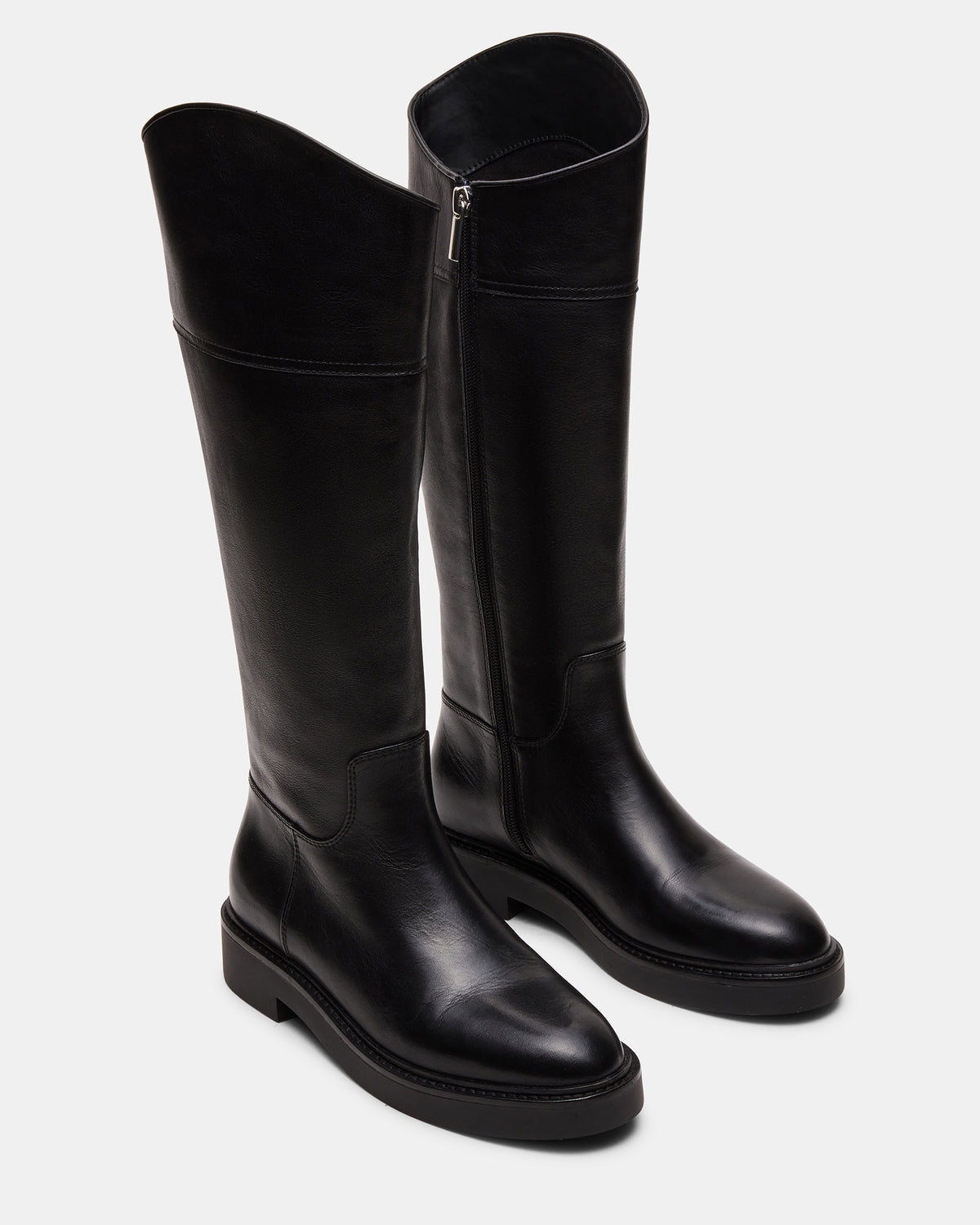 Steve Madden RADKE Black Leather Knee-High Rounded Toe Riding Women's Boot