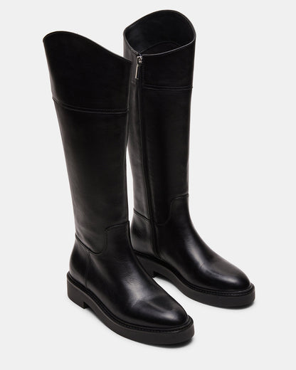 Steve Madden RADKE Black Leather Knee-High Rounded Toe Riding Women's Boot