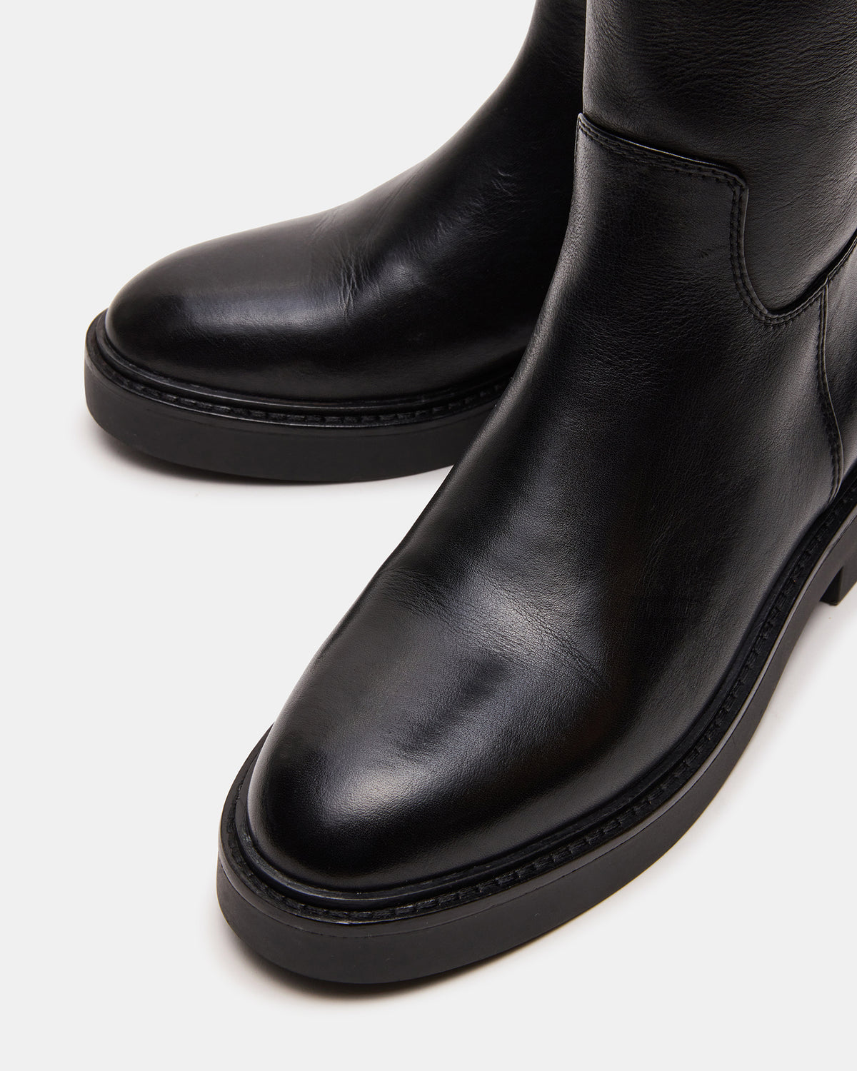 Steve Madden RADKE Black Leather Knee-High Rounded Toe Riding Women's Boot