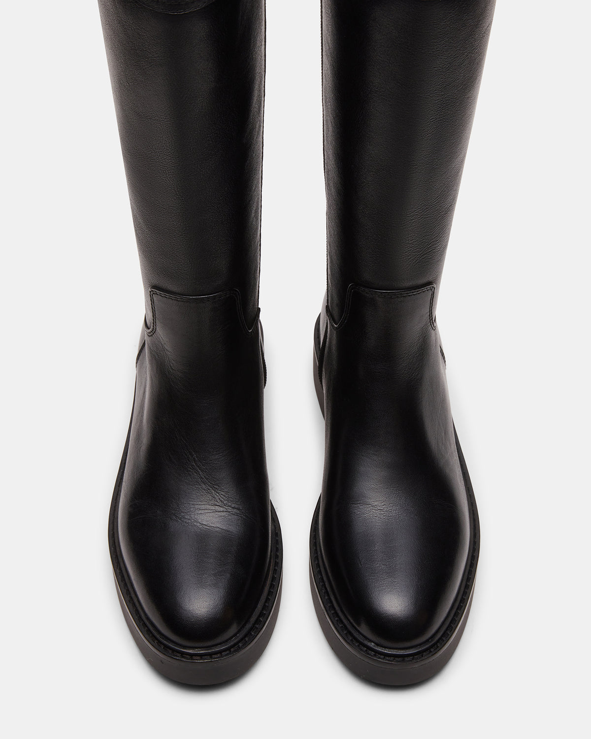 Steve Madden RADKE Black Leather Knee-High Rounded Toe Riding Women's Boot