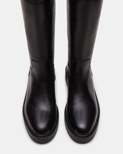 Steve Madden RADKE Black Leather Knee-High Rounded Toe Riding Women's Boot