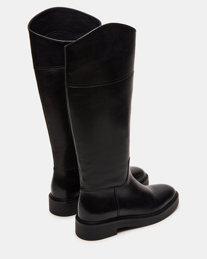Steve Madden RADKE Black Leather Knee-High Rounded Toe Riding Women's Boot
