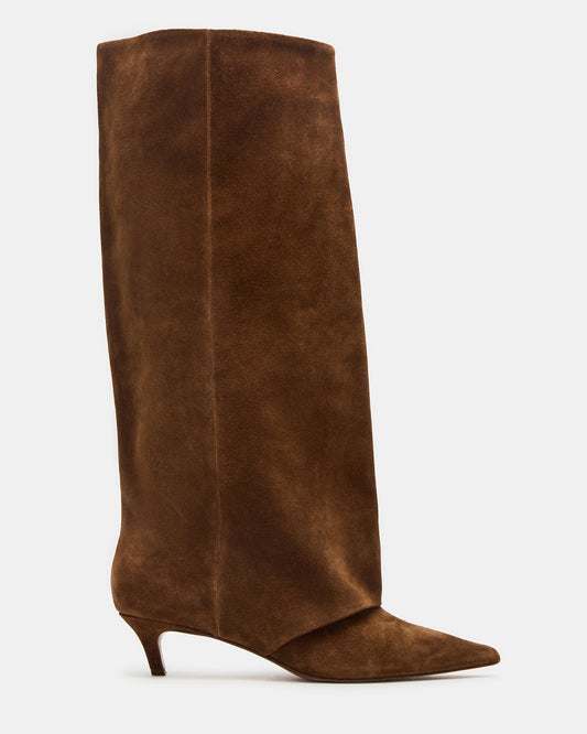Steve Madden LUCA Chestnut Suede Pointed-Toe Cuffed Kitten Heel Women's Boot